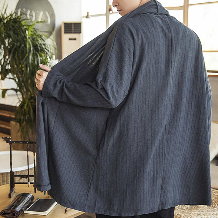 Cappotto da uomo di media lunghezza in misto lino semplice e casual, modello Buddha Stones Fall - image 8