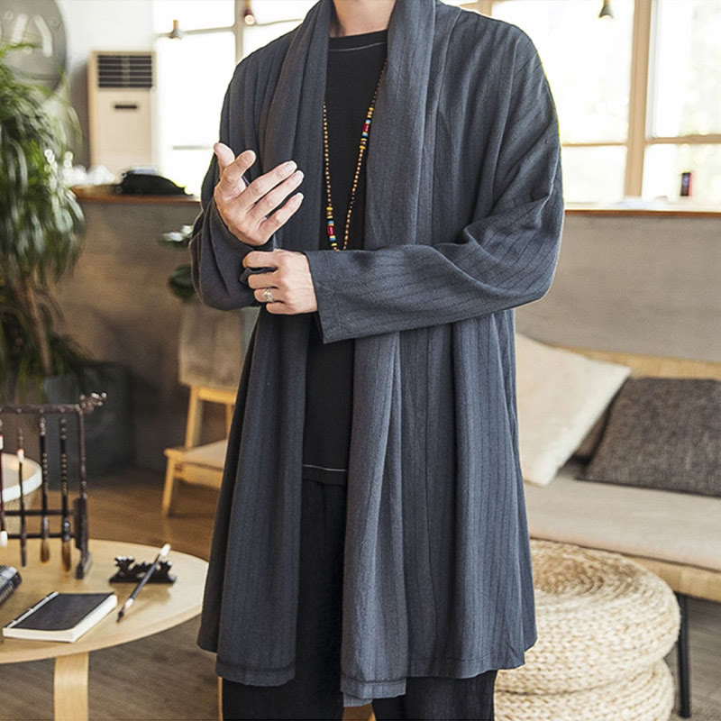 Cappotto da uomo di media lunghezza in misto lino semplice e casual, modello Buddha Stones Fall - image 2