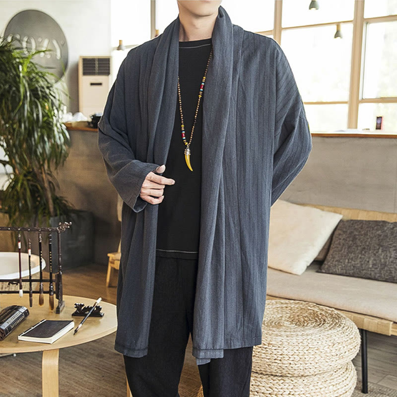 Cappotto da uomo di media lunghezza in misto lino semplice e casual, modello Buddha Stones Fall - image 7