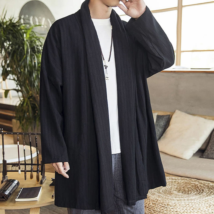 Cappotto da uomo di media lunghezza in misto lino semplice e casual, modello Buddha Stones Fall - image 10