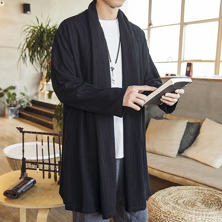 Cappotto da uomo di media lunghezza in misto lino semplice e casual, modello Buddha Stones Fall - image 12