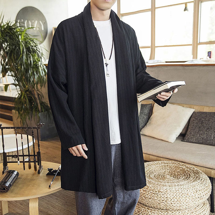 Cappotto da uomo di media lunghezza in misto lino semplice e casual, modello Buddha Stones Fall