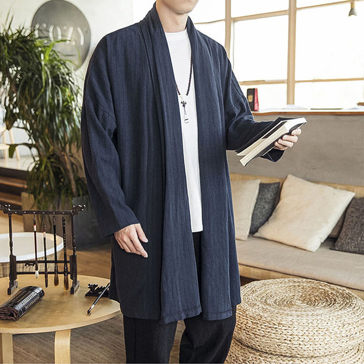 Cappotto da uomo di media lunghezza in misto lino semplice e casual, modello Buddha Stones Fall - image 18