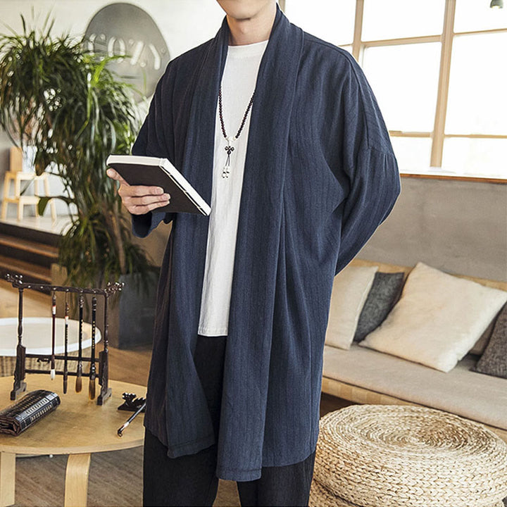 Cappotto da uomo di media lunghezza in misto lino semplice e casual, modello Buddha Stones Fall - image 16