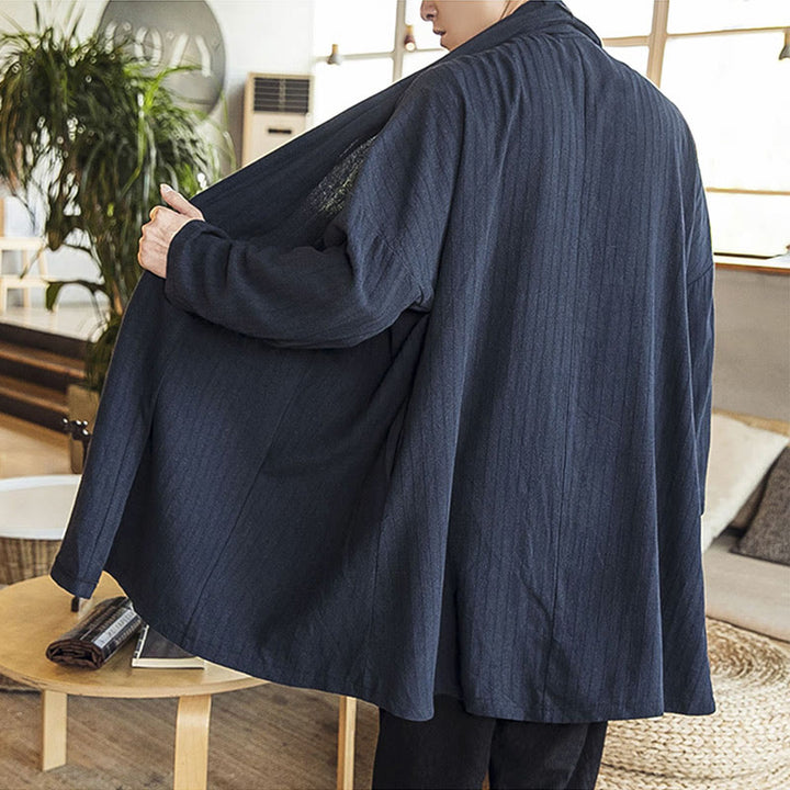 Cappotto da uomo di media lunghezza in misto lino semplice e casual, modello Buddha Stones Fall - image 22
