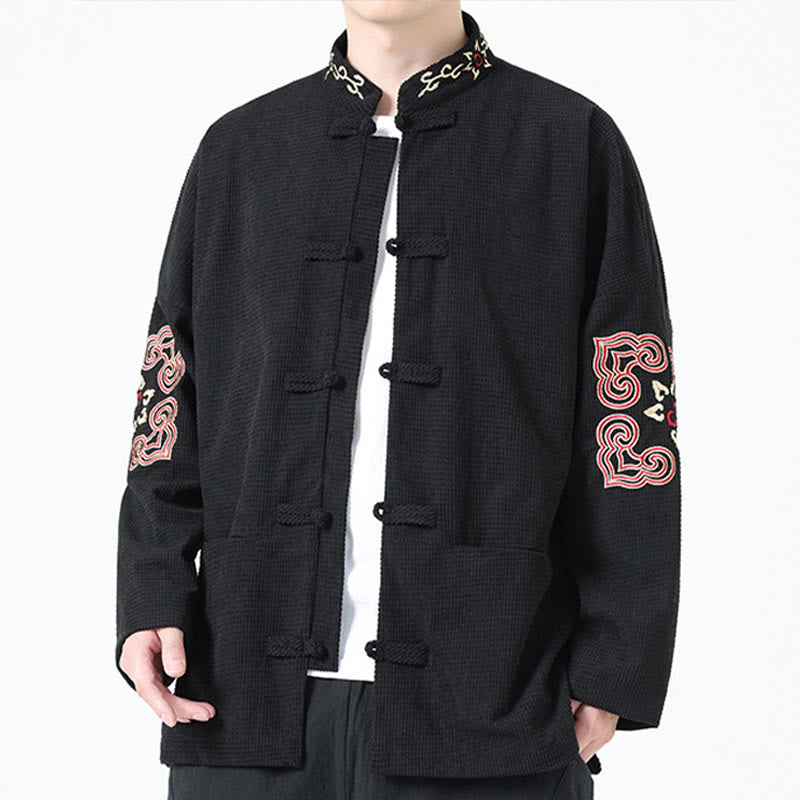 Giacca in velluto a coste di cotone con bottoni a rana da uomo Buddha Stones con tasche e ricamo simmetrico - image 2