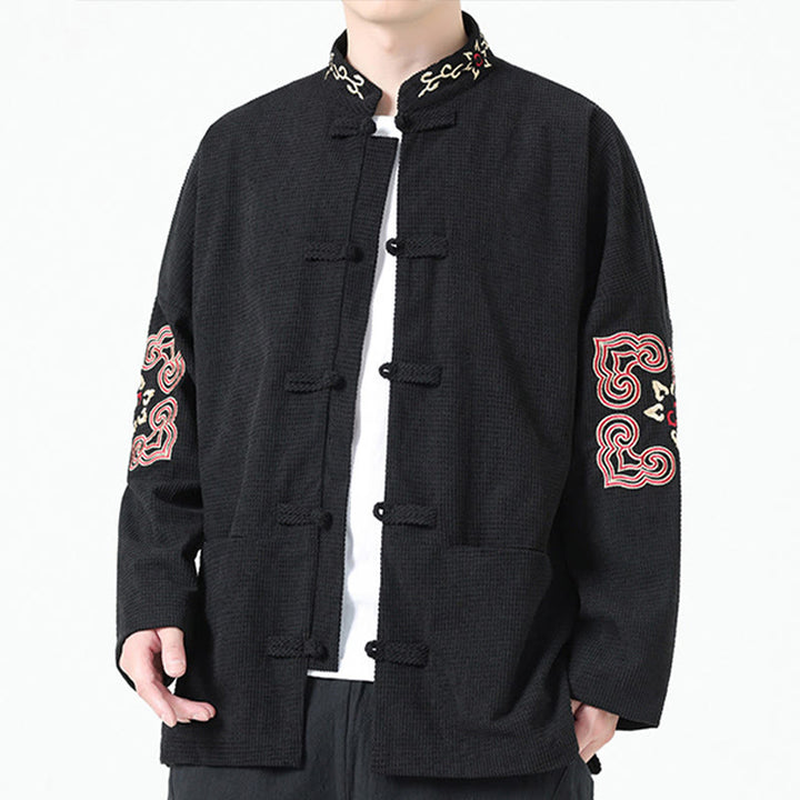 Giacca in velluto a coste di cotone con bottoni a rana da uomo Buddha Stones con tasche e ricamo simmetrico - image 2