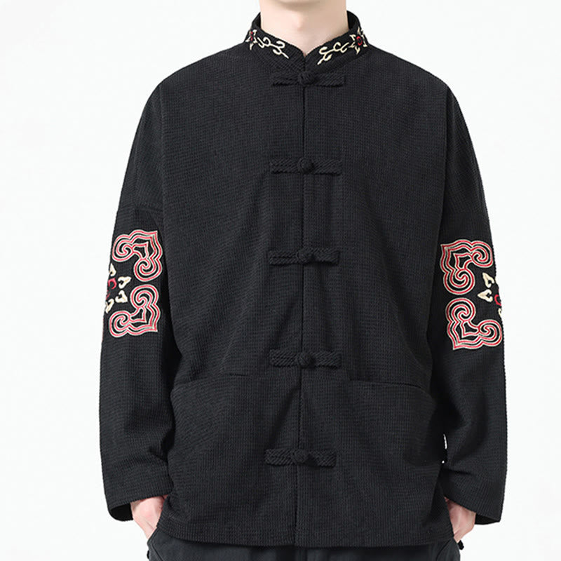 Giacca in velluto a coste di cotone con bottoni a rana da uomo Buddha Stones con tasche e ricamo simmetrico - image 3