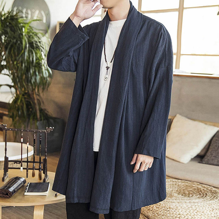 Cappotto da uomo di media lunghezza in misto lino semplice e casual, modello Buddha Stones Fall - image 21
