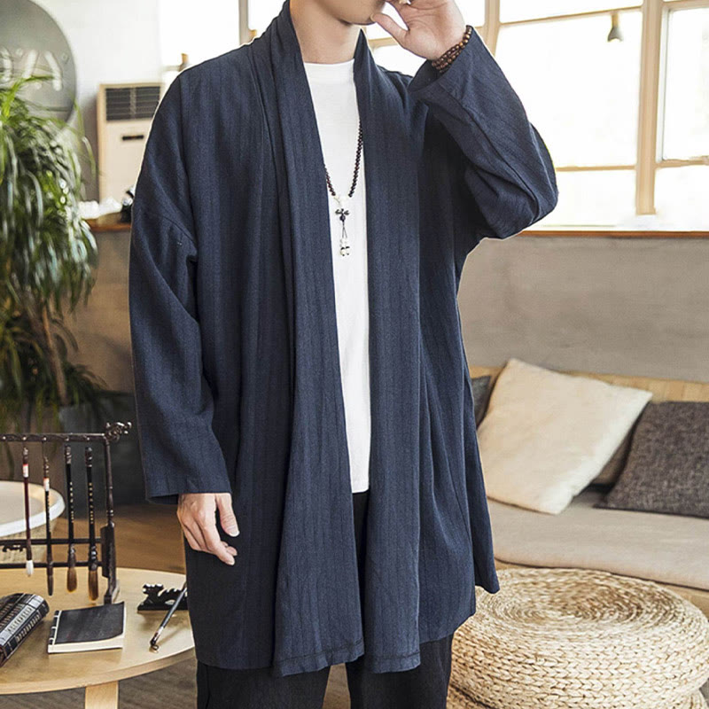 Cappotto da uomo di media lunghezza in misto lino semplice e casual, modello Buddha Stones Fall - image 21