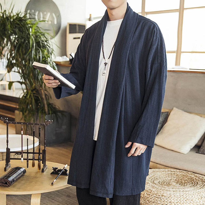 Cappotto da uomo di media lunghezza in misto lino semplice e casual, modello Buddha Stones Fall - image 17