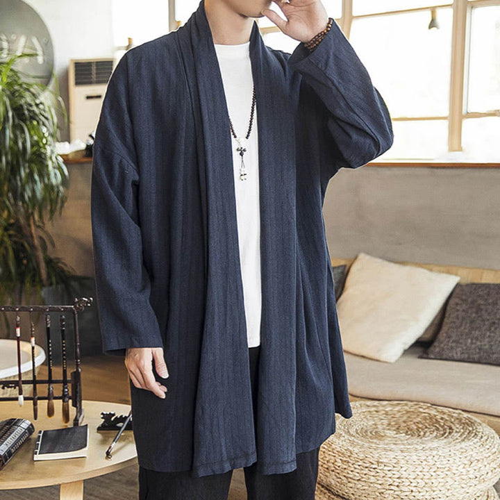 Cappotto da uomo di media lunghezza in misto lino semplice e casual, modello Buddha Stones Fall - image 20