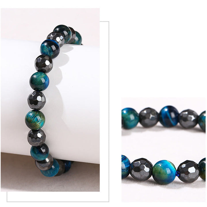 Buddha Stones 2 pezzi Ematite Occhio di tigre Occhio di tigre blu Bracciale potente Set
