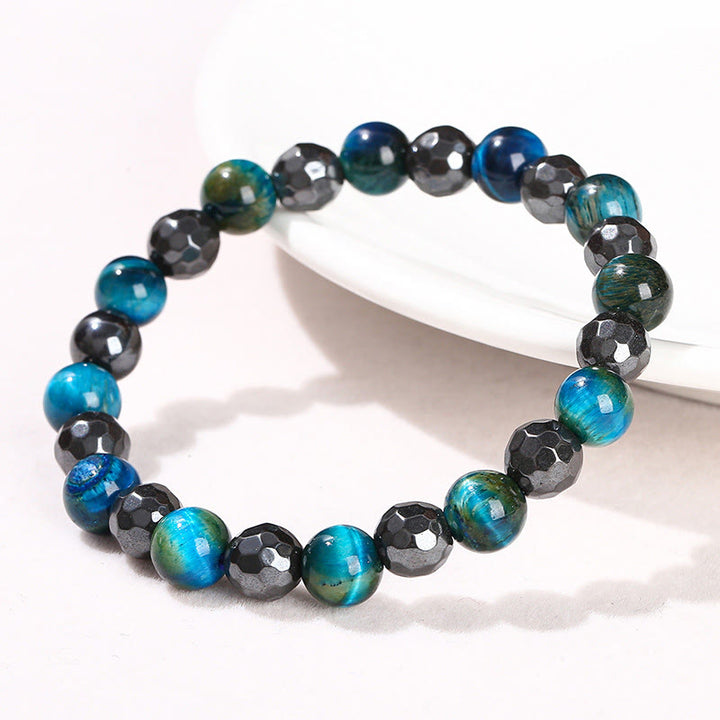 Buddha Stones 2 pezzi Ematite Occhio di tigre Occhio di tigre blu Bracciale potente Set