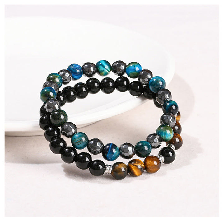 Buddha Stones 2 pezzi Ematite Occhio di tigre Occhio di tigre blu Bracciale potente Set