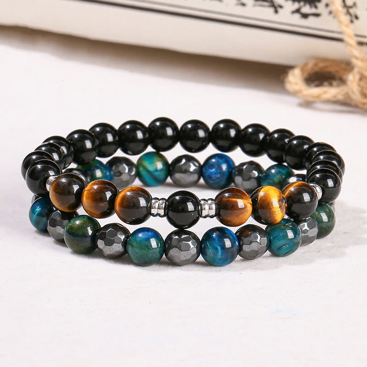 Buddha Stones 2 pezzi Ematite Occhio di tigre Occhio di tigre blu Bracciale potente Set