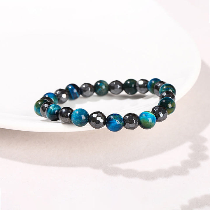Buddha Stones 2 pezzi Ematite Occhio di tigre Occhio di tigre blu Bracciale potente Set