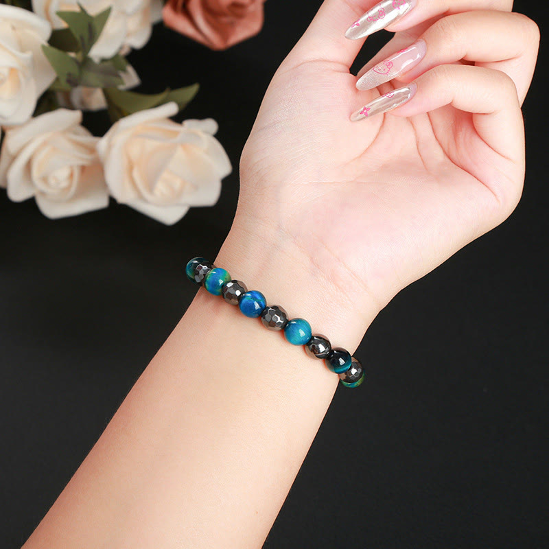 Buddha Stones 2 pezzi Ematite Occhio di tigre Occhio di tigre blu Bracciale potente Set