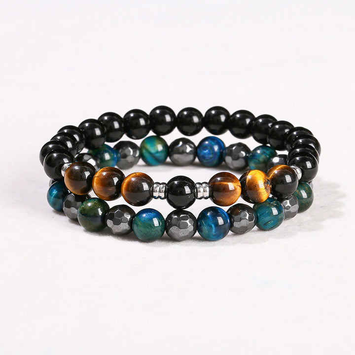 Buddha Stones 2 pezzi Ematite Occhio di tigre Occhio di tigre blu Bracciale potente Set