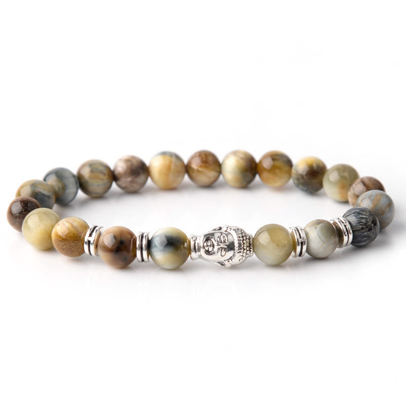Braccialetto di equilibrio con testa di Buddha in occhio di tigre blu verde rosso Buddha Stones