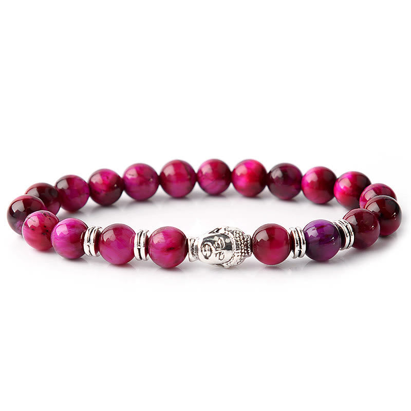 Braccialetto di equilibrio con testa di Buddha in occhio di tigre blu verde rosso Buddha Stones