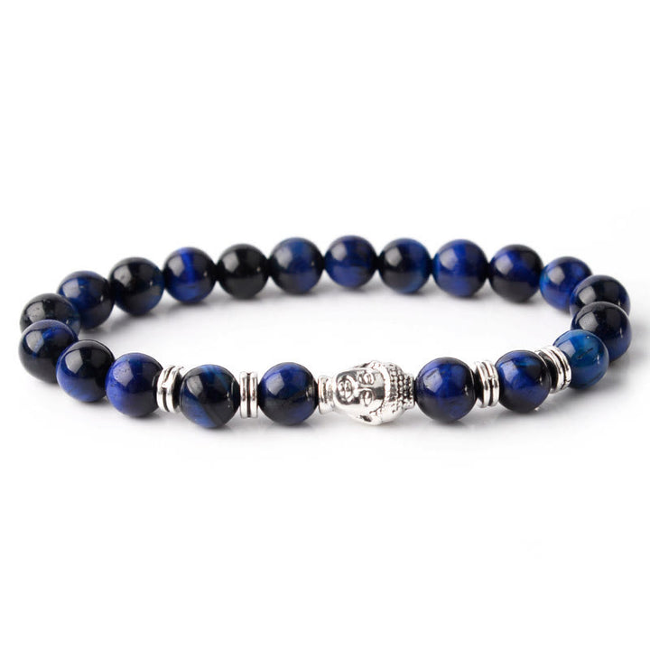 Braccialetto di equilibrio con testa di Buddha in occhio di tigre blu verde rosso Buddha Stones
