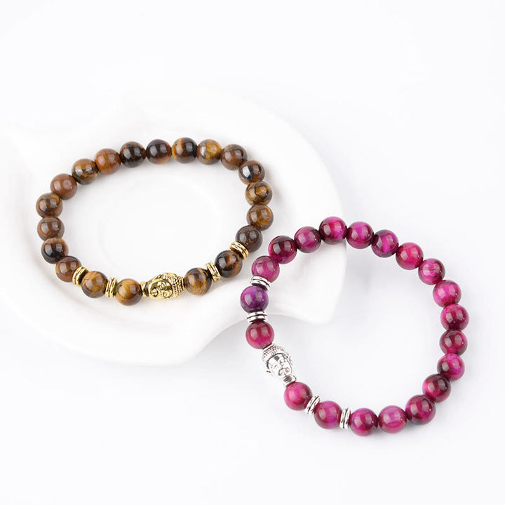 Braccialetto di equilibrio con testa di Buddha in occhio di tigre blu verde rosso Buddha Stones
