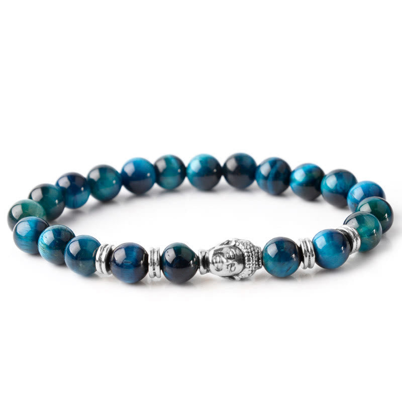 Braccialetto di equilibrio con testa di Buddha in occhio di tigre blu verde rosso Buddha Stones
