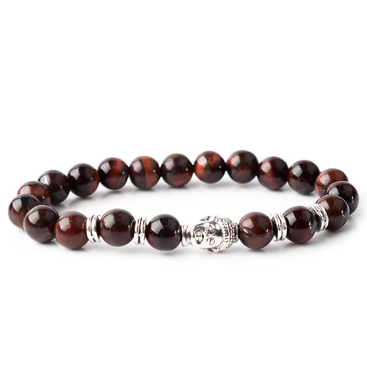 Braccialetto di equilibrio con testa di Buddha in occhio di tigre blu verde rosso Buddha Stones