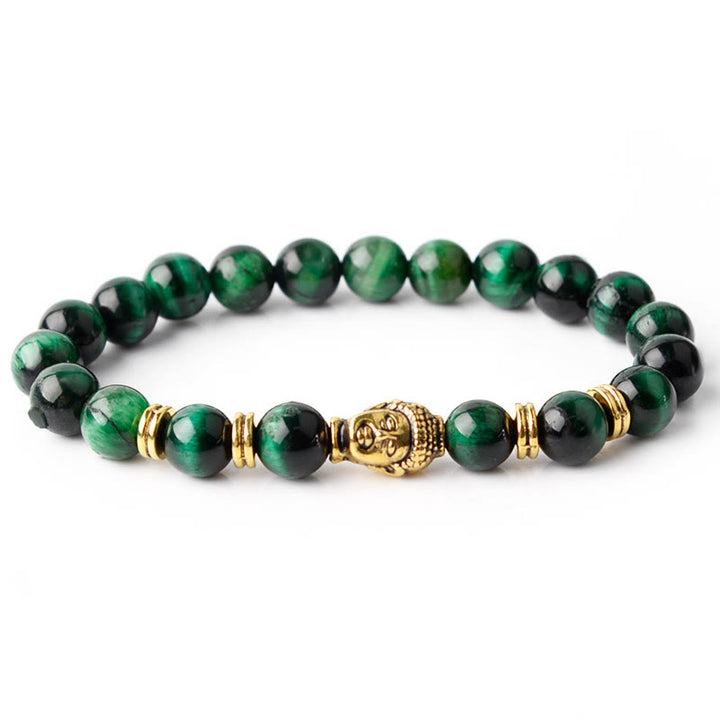 Braccialetto di equilibrio con testa di Buddha in occhio di tigre blu verde rosso Buddha Stones