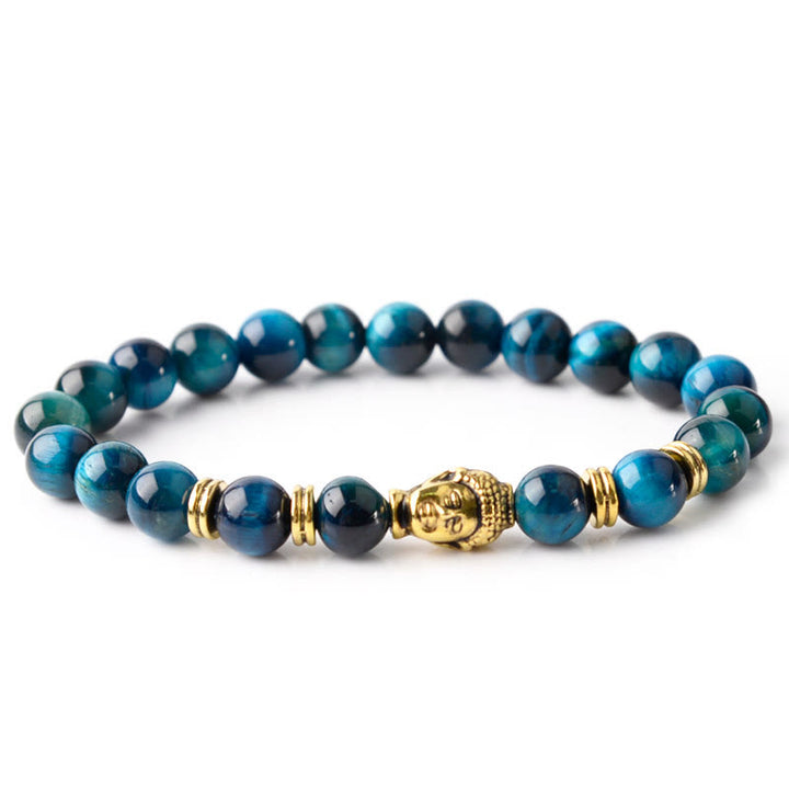 Braccialetto di equilibrio con testa di Buddha in occhio di tigre blu verde rosso Buddha Stones