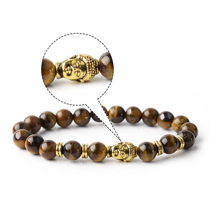 Braccialetto di equilibrio con testa di Buddha in occhio di tigre blu verde rosso Buddha Stones