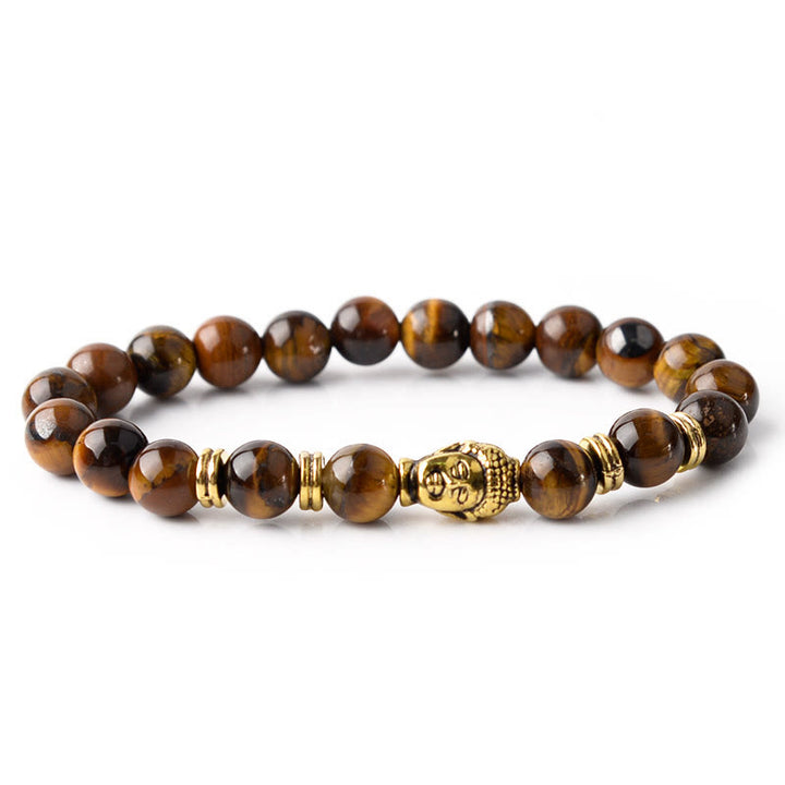Braccialetto di equilibrio con testa di Buddha in occhio di tigre blu verde rosso Buddha Stones
