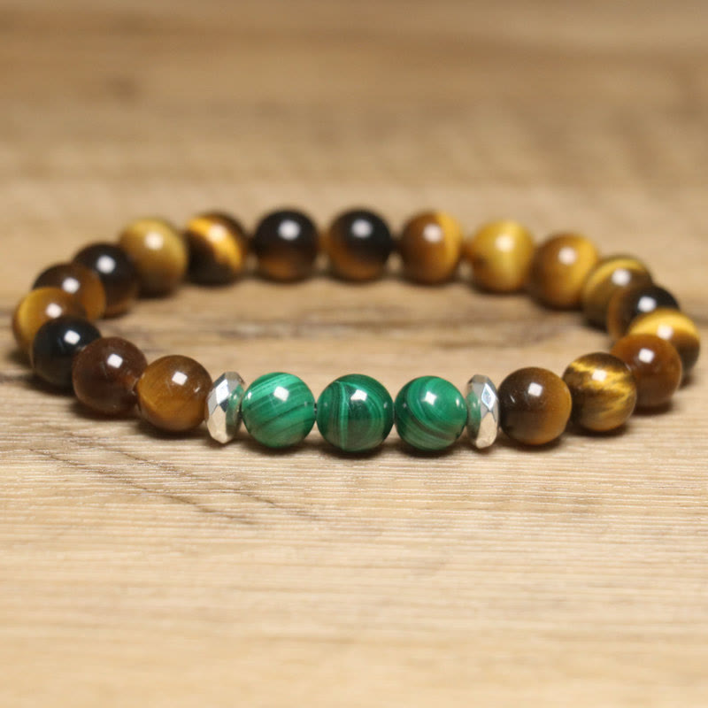 Braccialetto di coraggio con occhio di tigre verde e pietre Buddha Stones