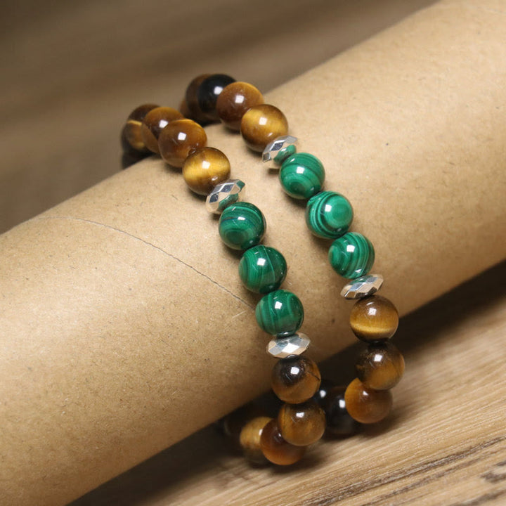 Braccialetto di coraggio con occhio di tigre verde e pietre Buddha Stones