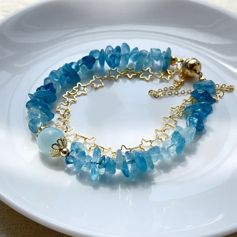 Braccialetto magnetico con fibbia e design a forma di stella con ghiaia acquamarina Buddha Stones