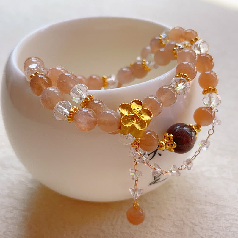 Braccialetto doppio giro Buddha Stones Sun Stone Crystal Peach Blossom Wealth