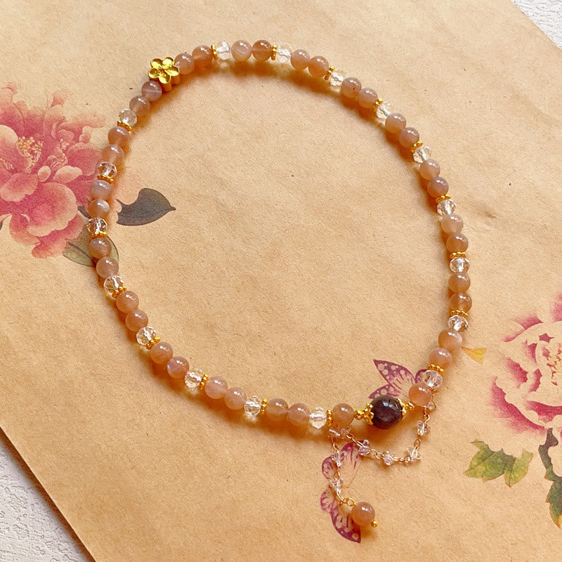 Braccialetto doppio giro Buddha Stones Sun Stone Crystal Peach Blossom Wealth