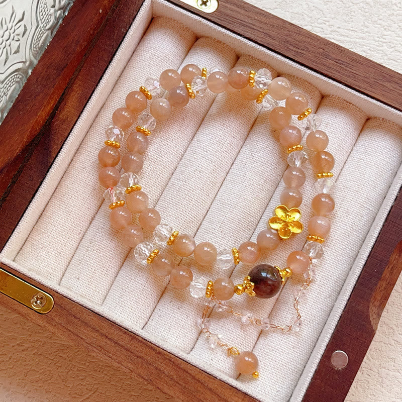 Braccialetto doppio giro Buddha Stones Sun Stone Crystal Peach Blossom Wealth