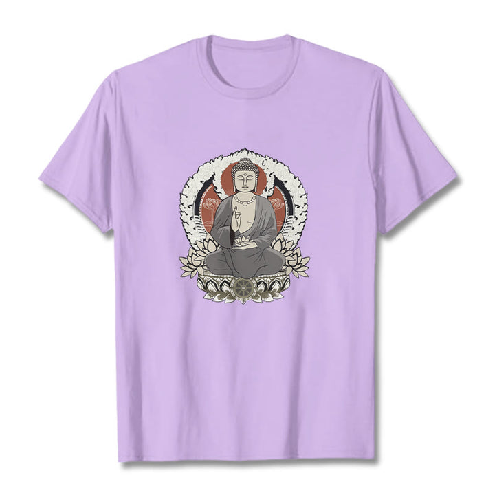 Maglietta con Buddha Stones Mediting Buddha seduto con motivo di loto - Prugna - 2XL - image 17