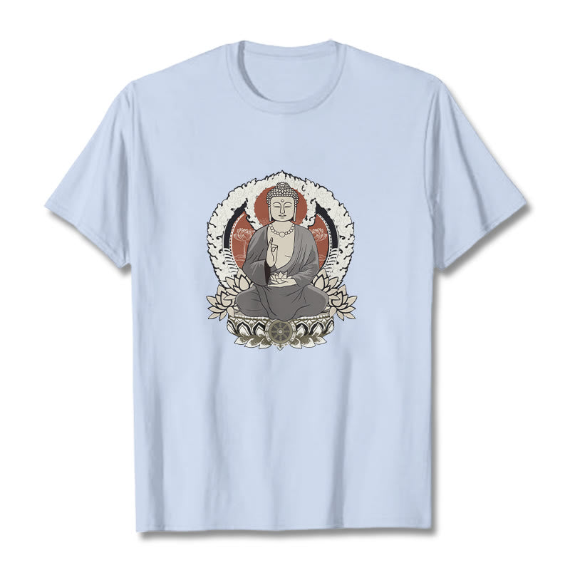 Maglietta con Buddha Stones Mediting Buddha seduto con motivo di loto - Ciano chiaro - 2XL - image 19