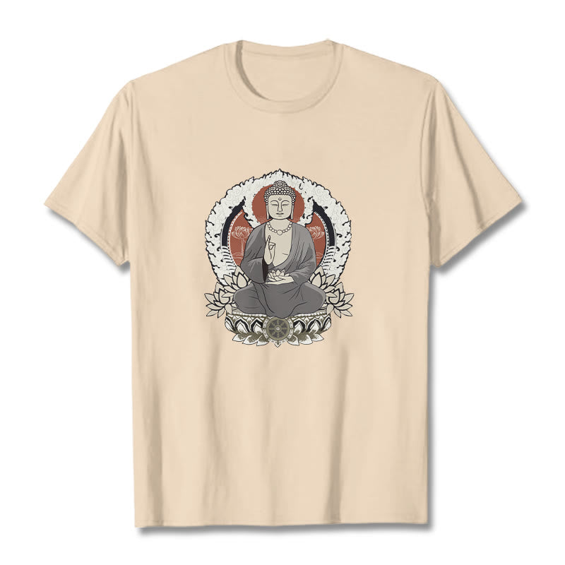 Maglietta con Buddha Stones Mediting Buddha seduto con motivo di loto - Biscotto - 2XL - image 1