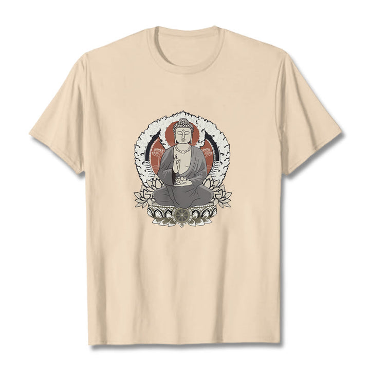Maglietta con Buddha Stones Mediting Buddha seduto con motivo di loto - Biscotto - 2XL - image 1