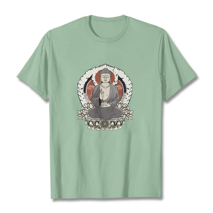 Maglietta con Buddha Stones Mediting Buddha seduto con motivo di loto - Verde pallido - 2XL - image 15