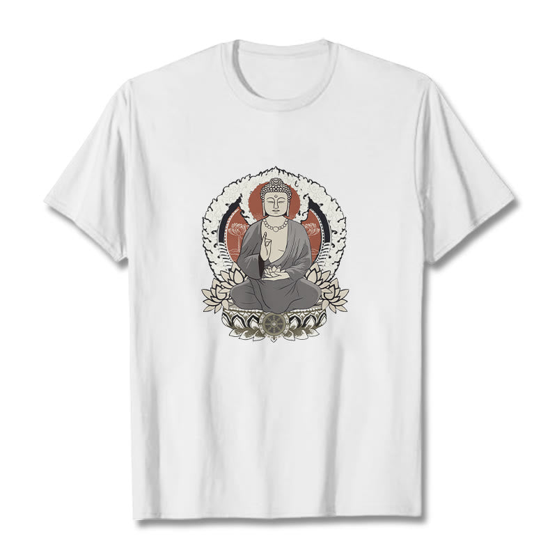 Maglietta con Buddha Stones Mediting Buddha seduto con motivo di loto - Bianco - 2XL - image 8