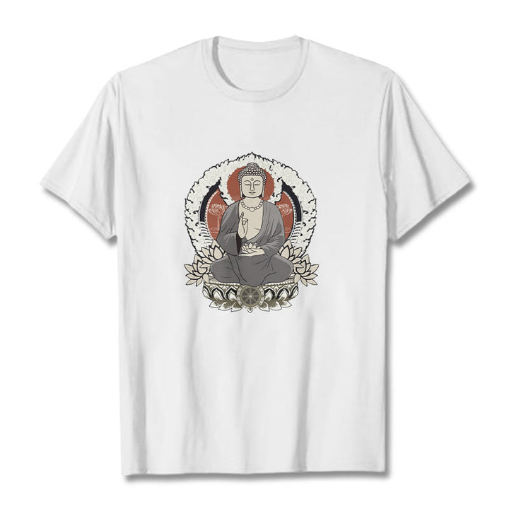 Maglietta con Buddha Stones Mediting Buddha seduto con motivo di loto - Bianco - 2XL - image 8