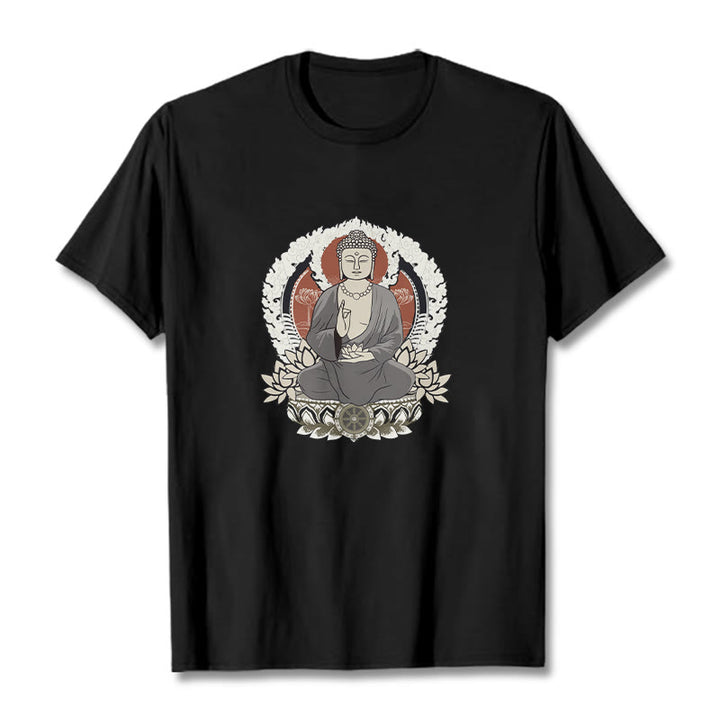Maglietta con Buddha Stones Mediting Buddha seduto con motivo di loto - Nero - 2XL - image 4
