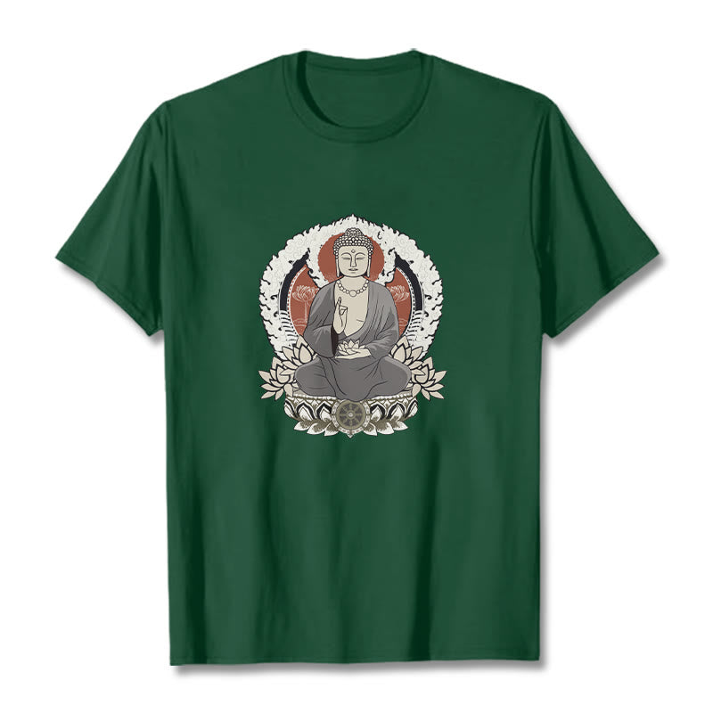 Maglietta con Buddha Stones Mediting Buddha seduto con motivo di loto - Verde foresta - 2XL - image 11