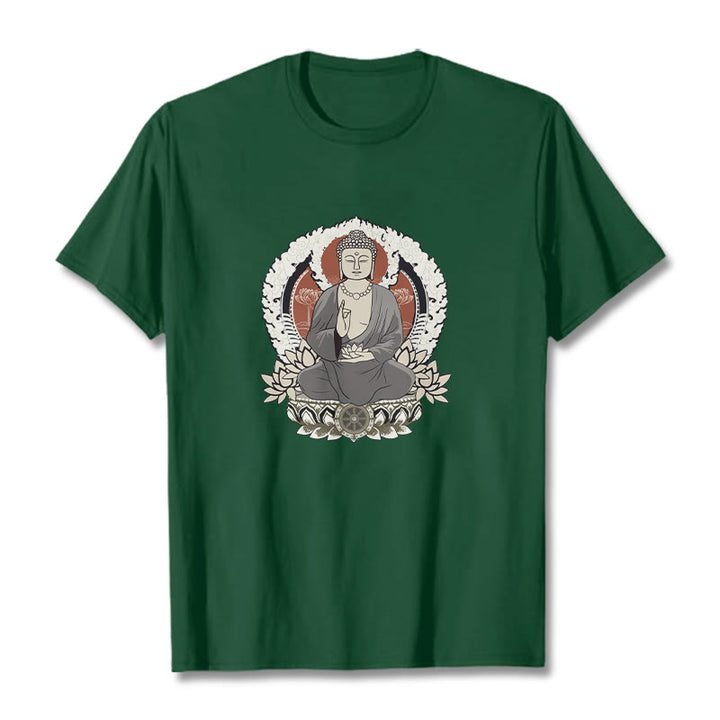 Maglietta con Buddha Stones Mediting Buddha seduto con motivo di loto - Verde foresta - 2XL - image 11
