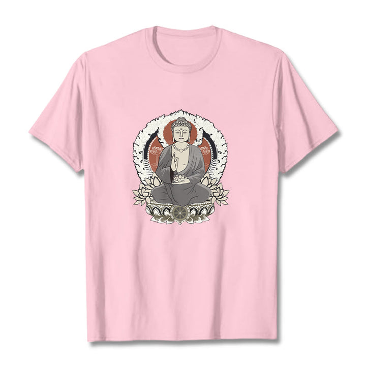Maglietta con Buddha Stones Mediting Buddha seduto con motivo di loto - Rosa chiaro - 2XL - image 13